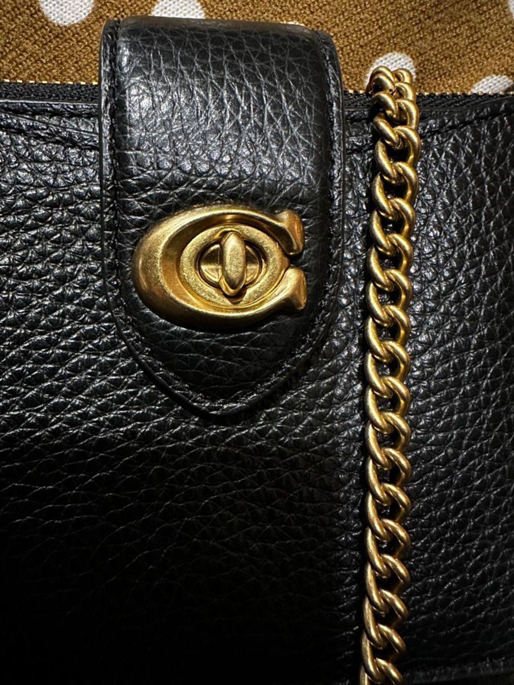 Coach Black Pebbled Leather Turnlock Chain Crossbody